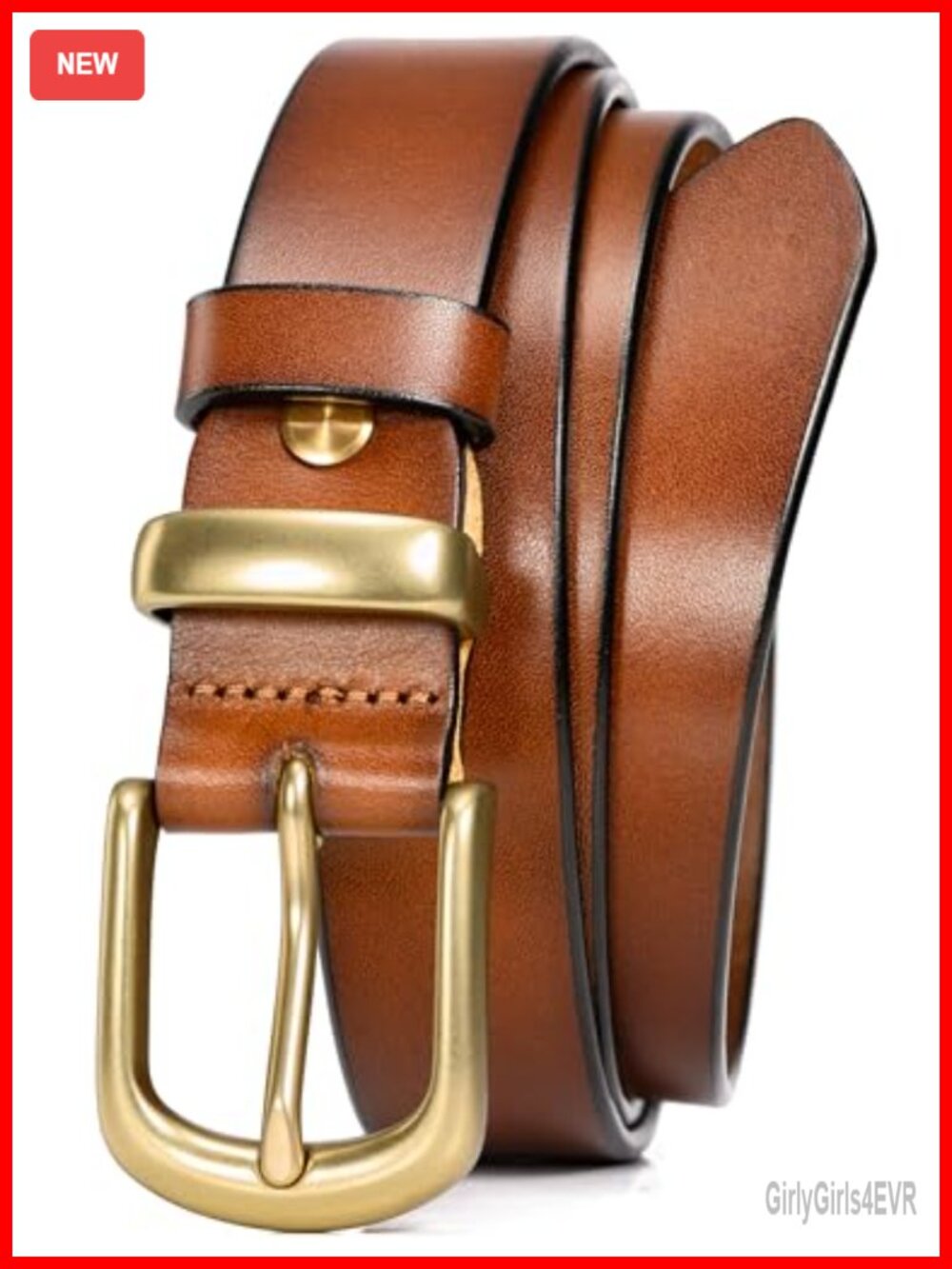 Women's 1.1" Full Grain Leather Belt with Gold Buckle, Made in Italy